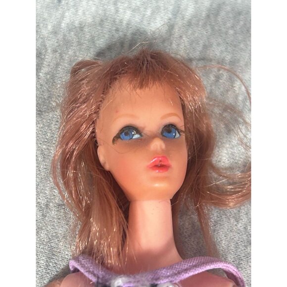Vintage 1968 Mattel Barbie Doll Brunette Blue Eyes Purple Dress Red Hair - Picture 4 of 8
